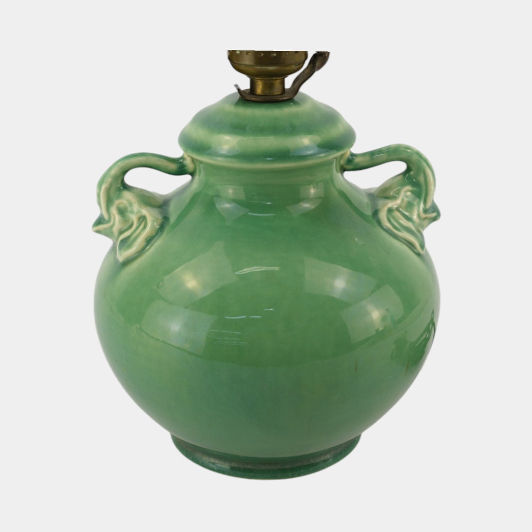 Red Wing Rumrill 1930s Vintage Art Pottery Green Ceramic Elephant Lamp
