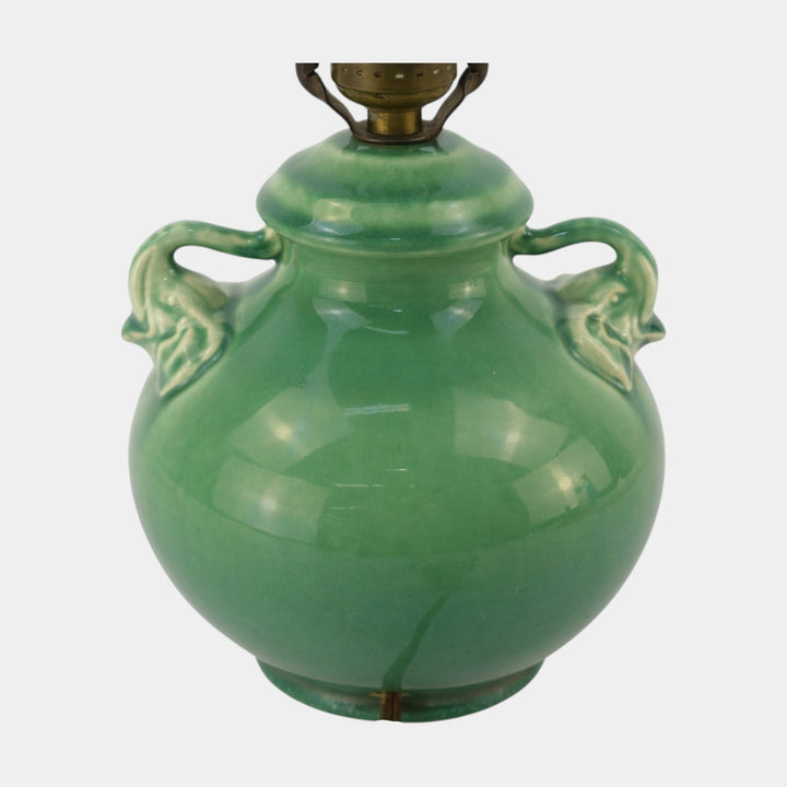 Red Wing Rumrill 1930s Vintage Art Pottery Green Ceramic Elephant Lamp