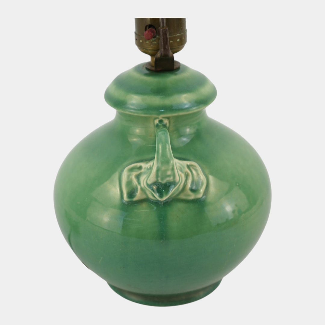 Red Wing Rumrill 1930s Vintage Art Pottery Green Ceramic Elephant Lamp