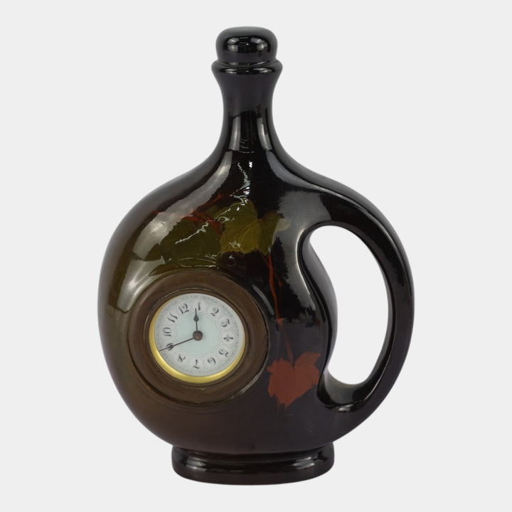 Weller Louwelsa 1900s Art Pottery Standard Glaze Brown Ceramic Floral Clock Jug