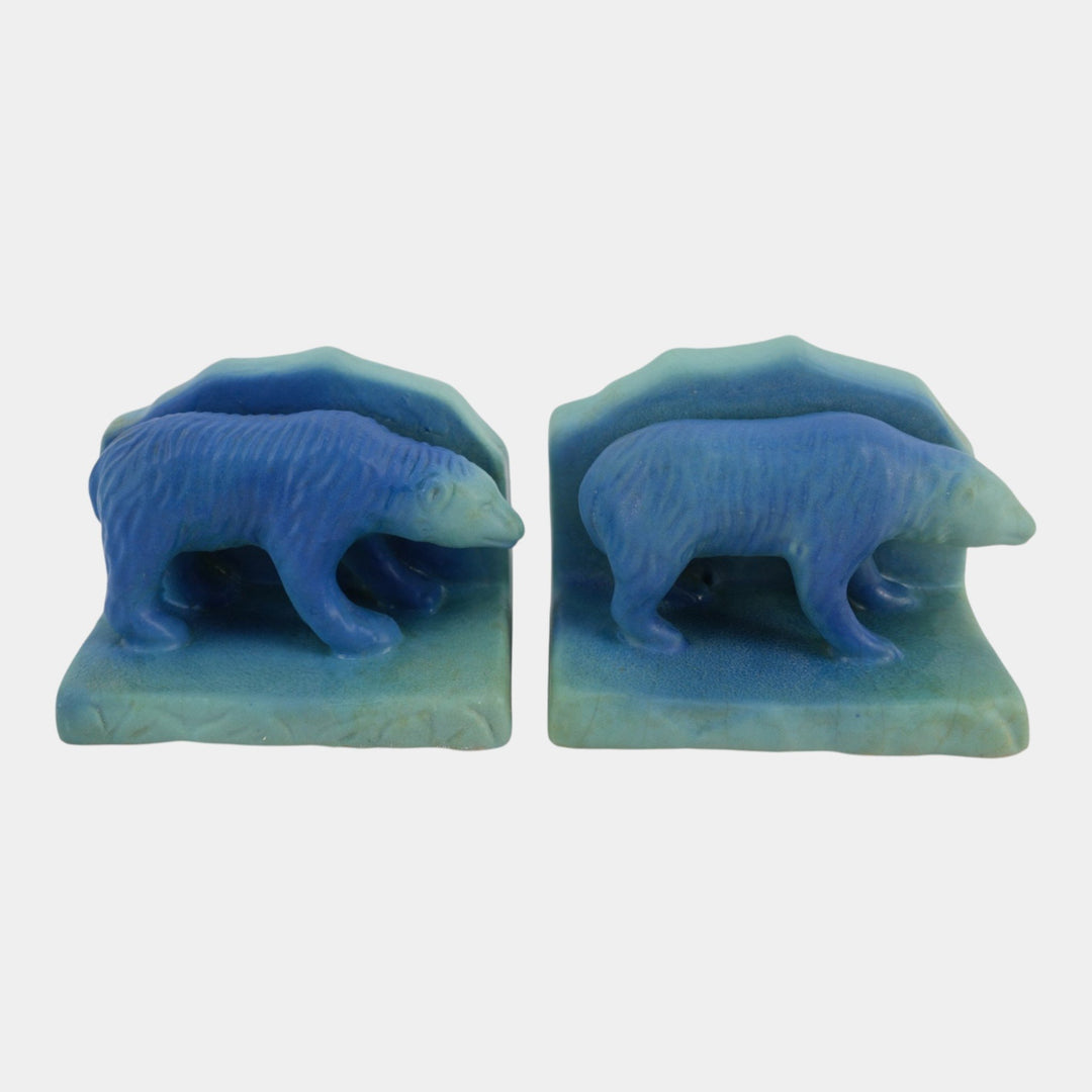 Van Briggle 1920s Vintage Arts And Crafts Pottery Blue Bear Bookends
