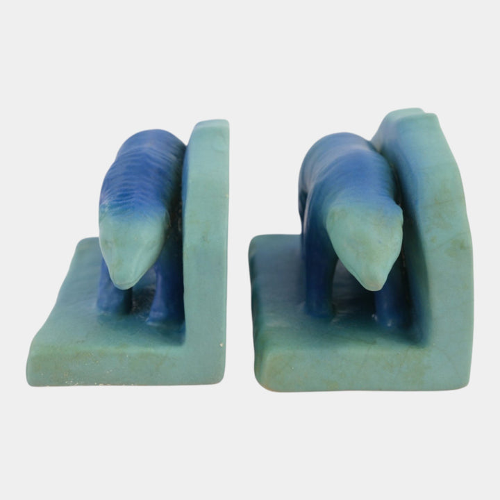 Van Briggle 1920s Vintage Arts And Crafts Pottery Blue Bear Bookends