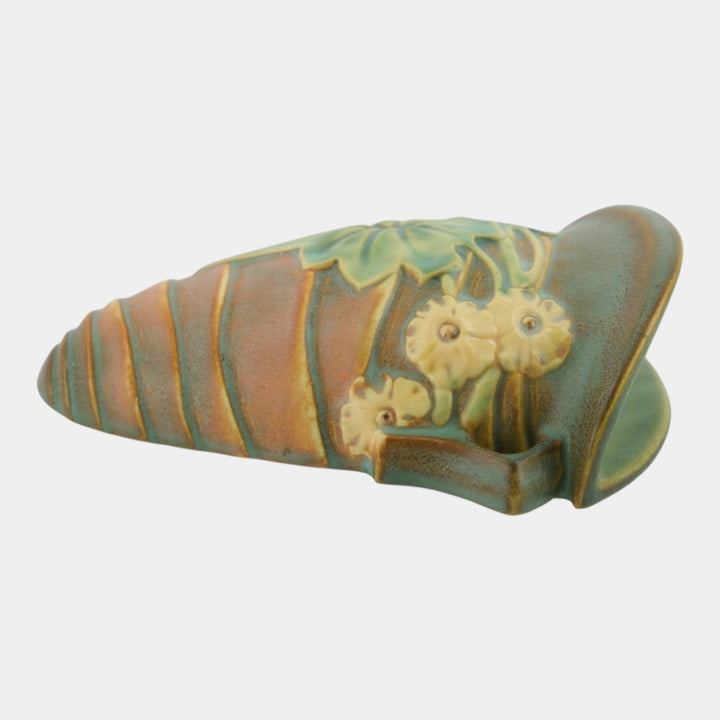 Roseville Luffa Brown 1934 Vintage Art Deco Pottery Ceramic Wall Pocket 1272-8