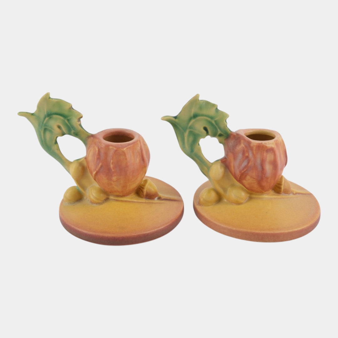 Roseville Poppy Pink 1938 Vintage Art Pottery Ceramic Candle Holders 1129