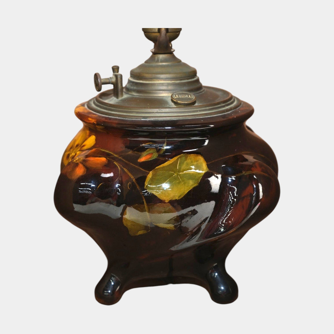 Weller Aurelian 1900s Vintage Art Pottery Brown Floral Ceramic Electric Lamp