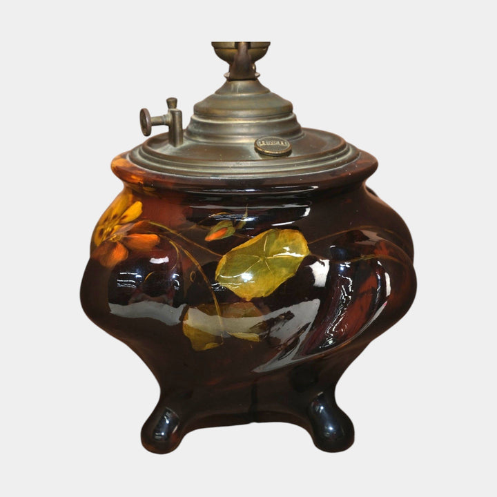 Weller Aurelian 1900s Vintage Art Pottery Brown Floral Ceramic Electric Lamp