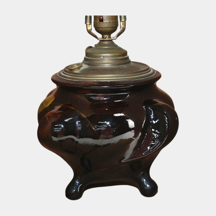 Weller Aurelian 1900s Vintage Art Pottery Brown Floral Ceramic Electric Lamp
