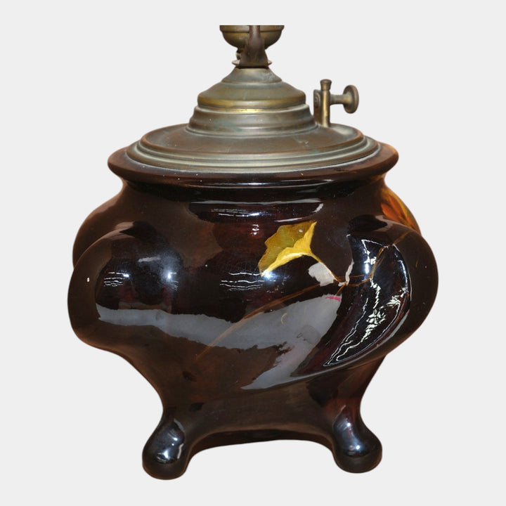 Weller Aurelian 1900s Vintage Art Pottery Brown Floral Ceramic Electric Lamp