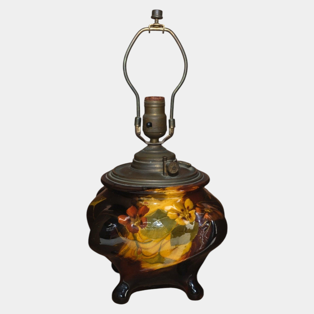Weller Aurelian 1900s Vintage Art Pottery Brown Floral Ceramic Electric Lamp