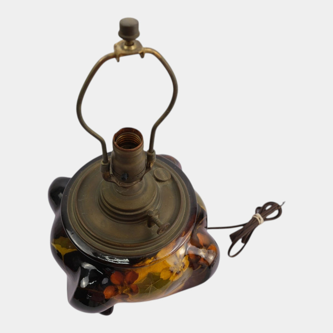 Weller Aurelian 1900s Vintage Art Pottery Brown Floral Ceramic Electric Lamp