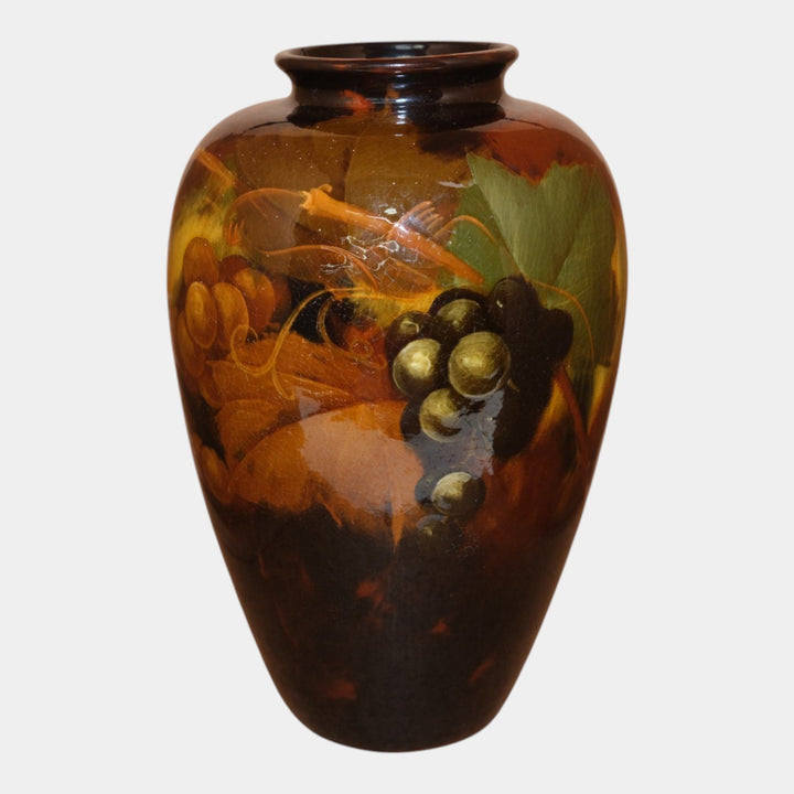 Weller Aurelian 1900s Vintage Art Pottery Brown Grape And Vine Ceramic Vase
