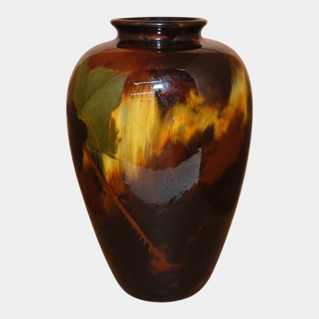 Weller Aurelian 1900s Vintage Art Pottery Brown Grape And Vine Ceramic Vase