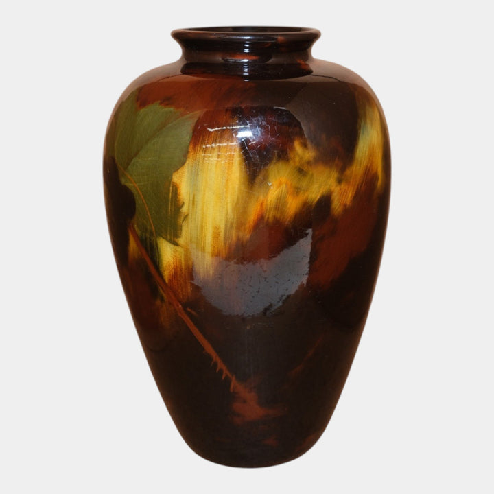 Weller Aurelian 1900s Vintage Art Pottery Brown Grape And Vine Ceramic Vase