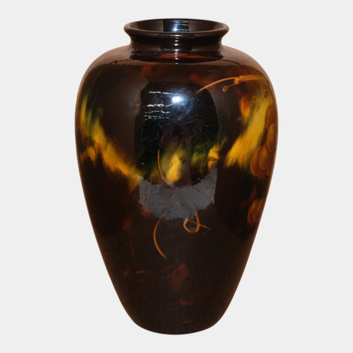 Weller Aurelian 1900s Vintage Art Pottery Brown Grape And Vine Ceramic Vase