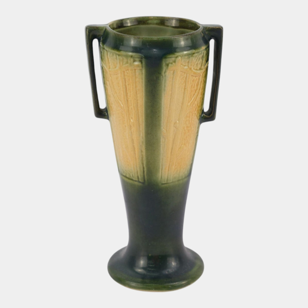 Red Wing 1930s Vintage Art Pottery Green Art Deco Handled Tree Panel Vase