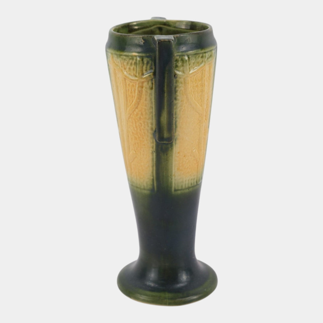 Red Wing 1930s Vintage Art Pottery Green Art Deco Handled Tree Panel Vase