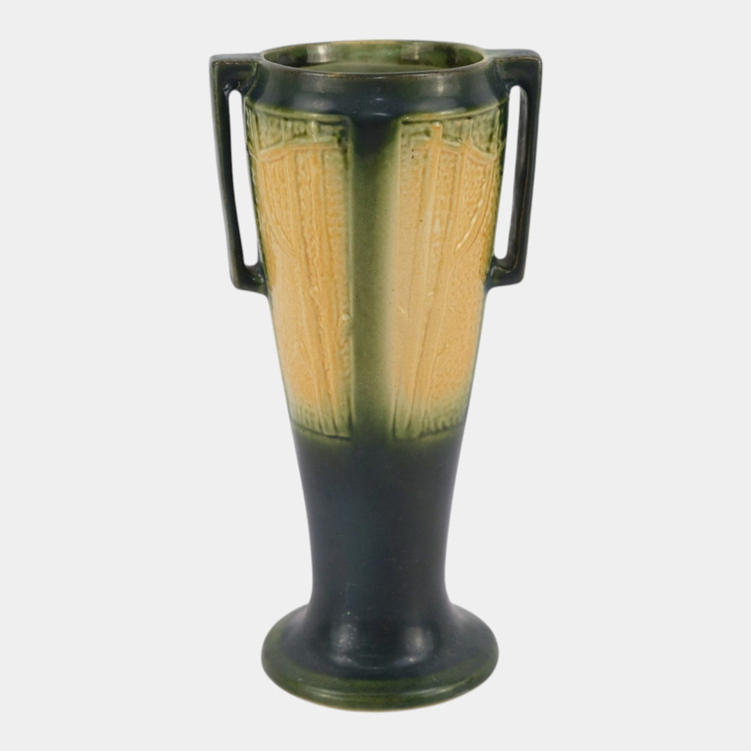 Red Wing 1930s Vintage Art Pottery Green Art Deco Handled Tree Panel Vase