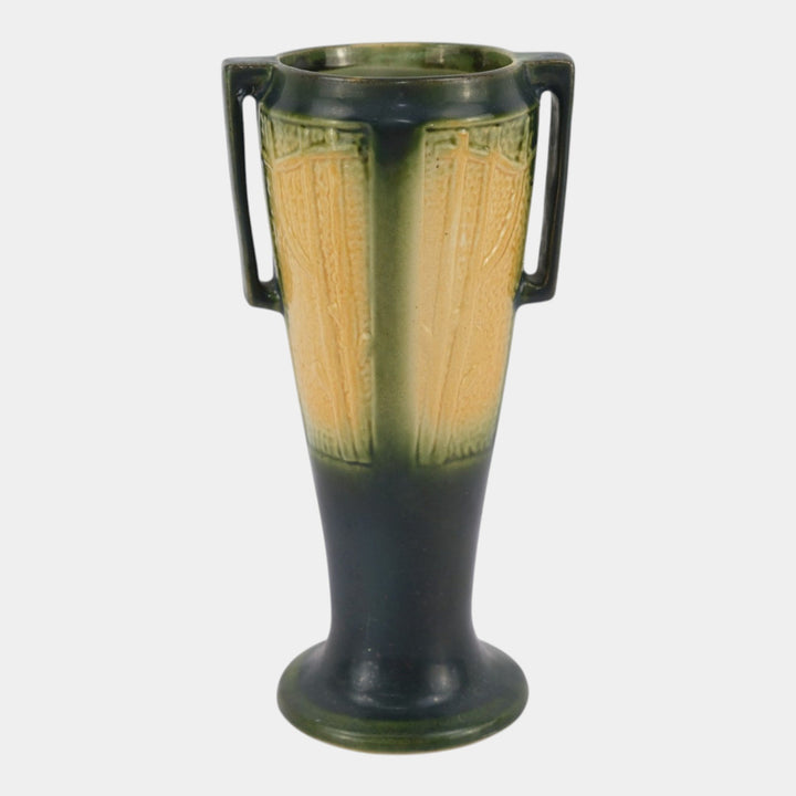 Red Wing 1930s Vintage Art Pottery Green Art Deco Handled Tree Panel Vase