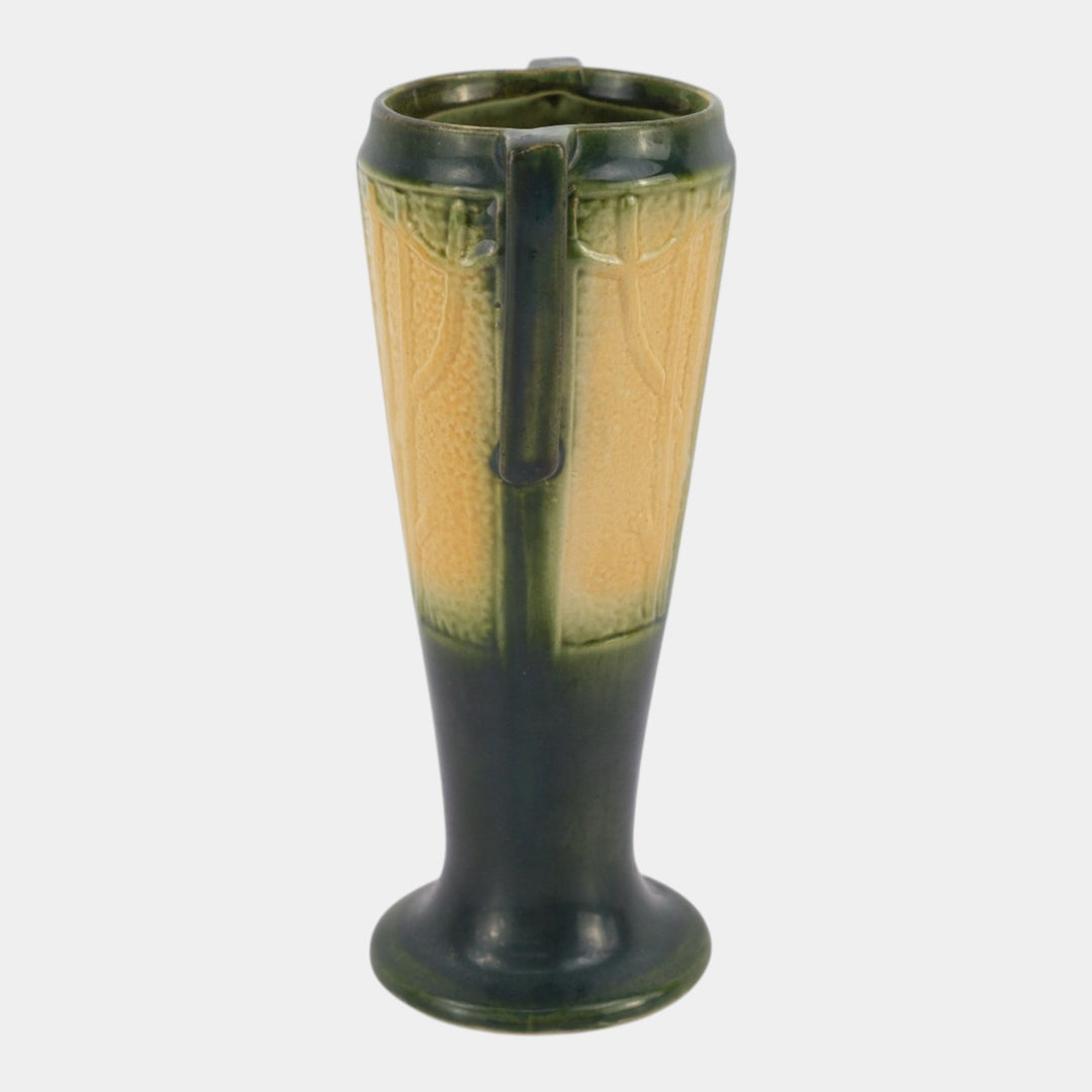 Red Wing 1930s Vintage Art Pottery Green Art Deco Handled Tree Panel Vase