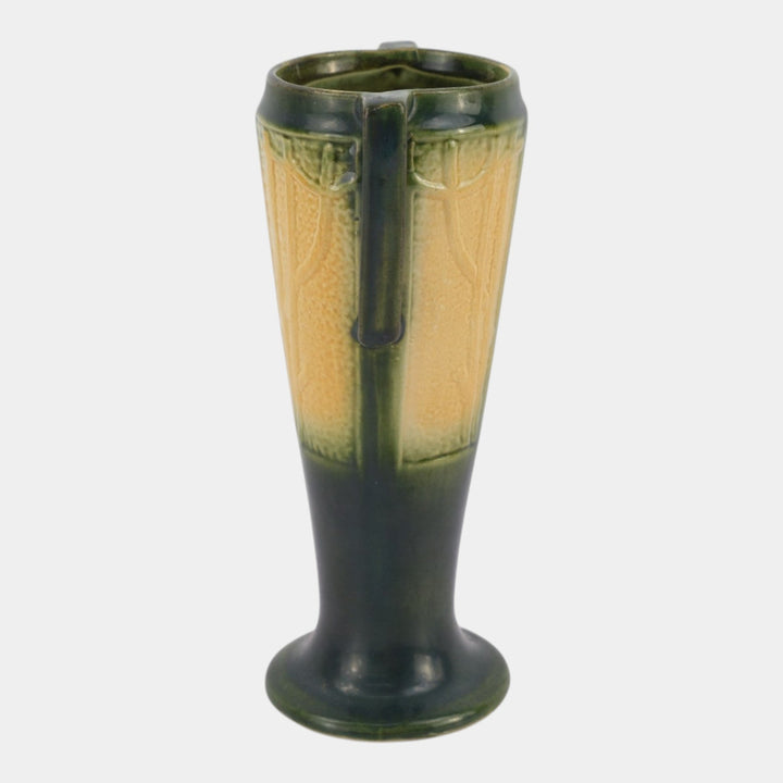 Red Wing 1930s Vintage Art Pottery Green Art Deco Handled Tree Panel Vase