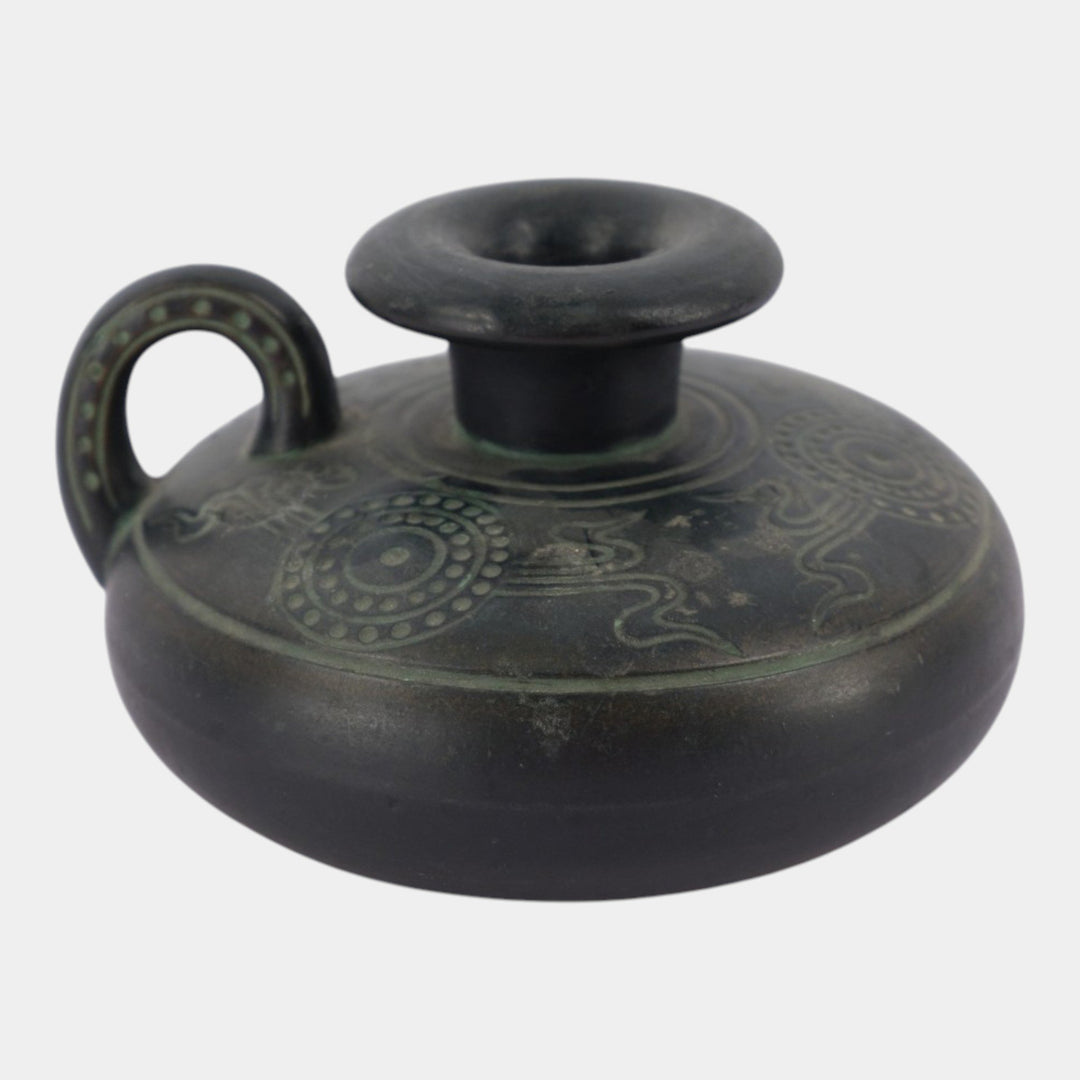 Norse 1900s Vintage Art Pottery Bronze Ware Black Chamberstick Candle Holder 66