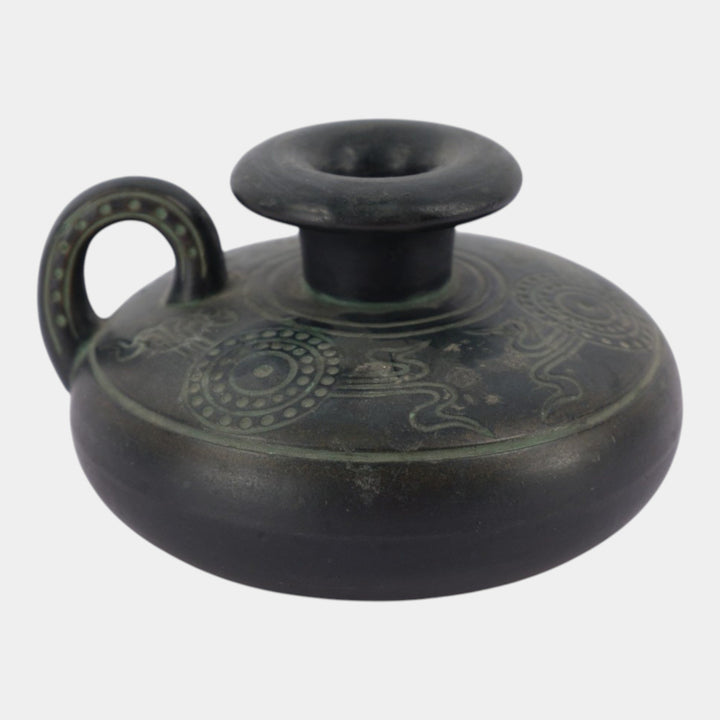 Norse 1900s Vintage Art Pottery Bronze Ware Black Chamberstick Candle Holder 66