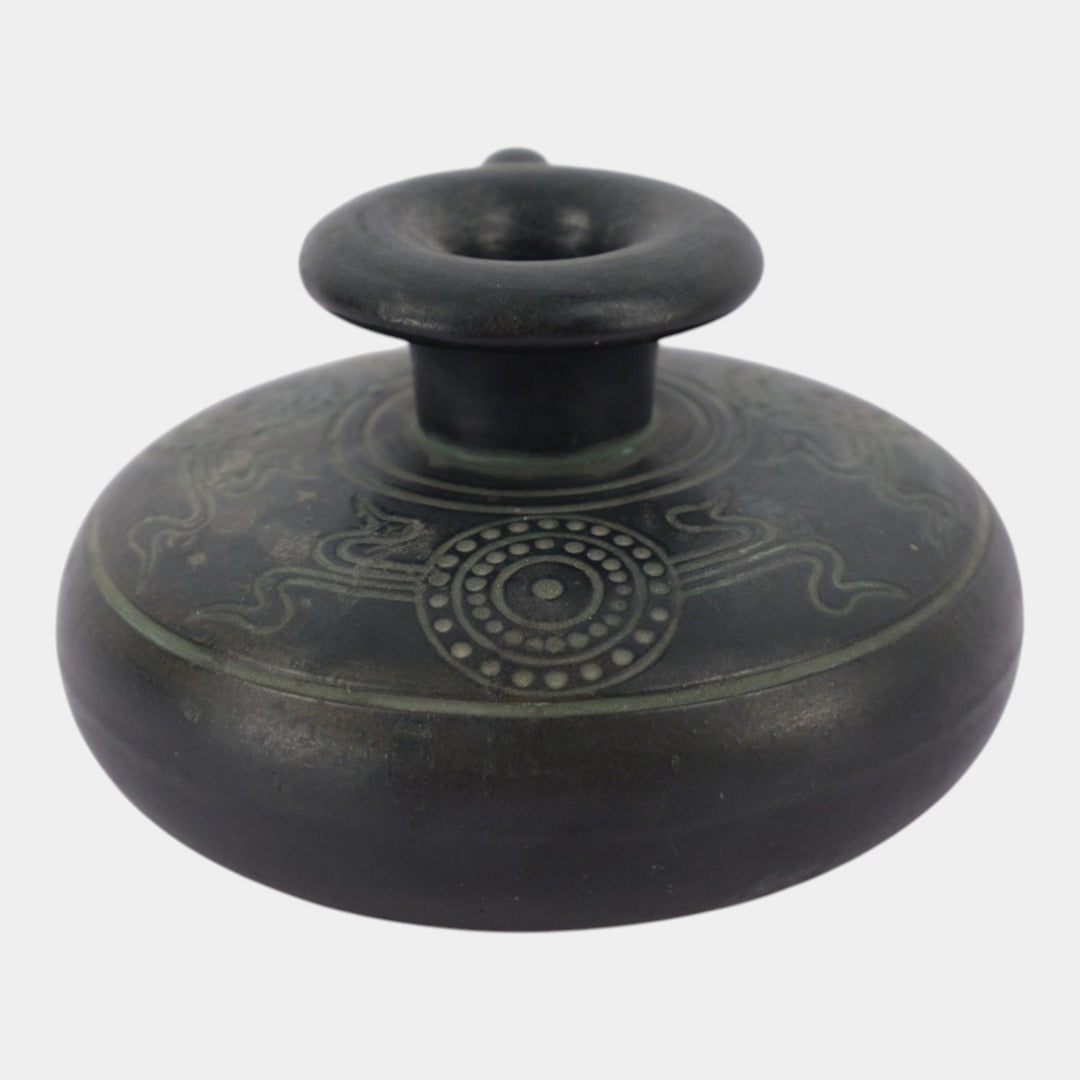 Norse 1900s Vintage Art Pottery Bronze Ware Black Chamberstick Candle Holder 66