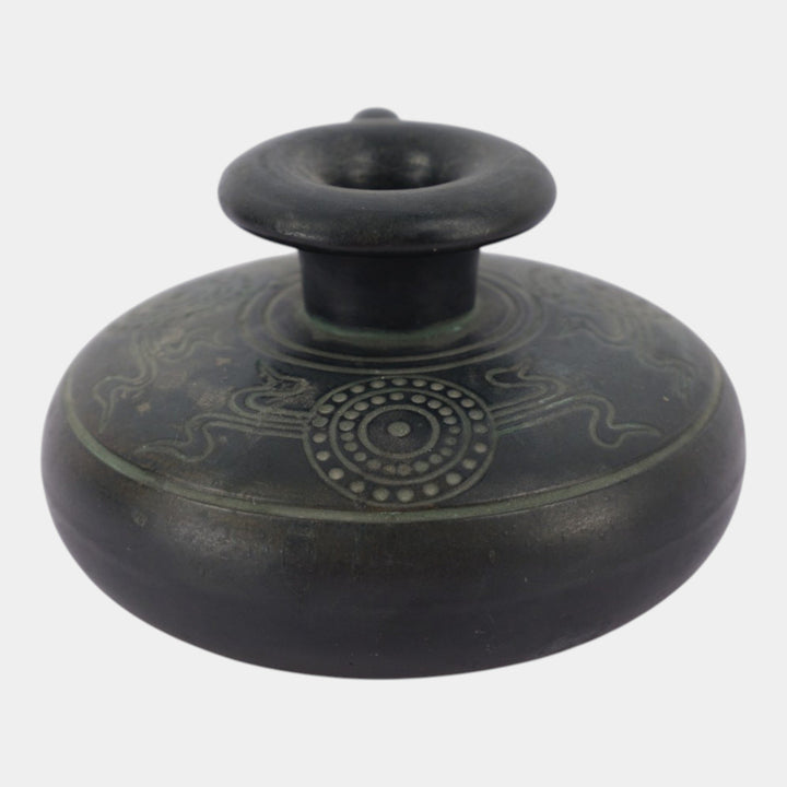 Norse 1900s Vintage Art Pottery Bronze Ware Black Chamberstick Candle Holder 66