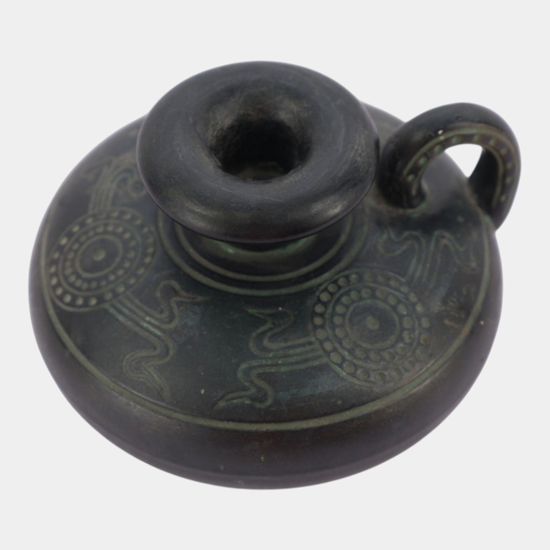 Norse 1900s Vintage Art Pottery Bronze Ware Black Chamberstick Candle Holder 66