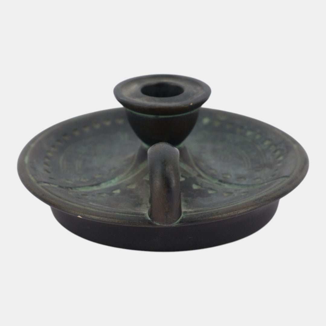 Norse 1900s Vintage Art Pottery Bronze Ware Black Chamberstick Candle Holder 68