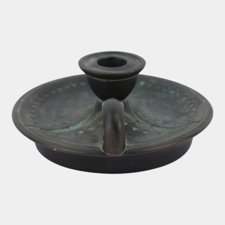 Norse 1900s Vintage Art Pottery Bronze Ware Black Chamberstick Candle Holder 68