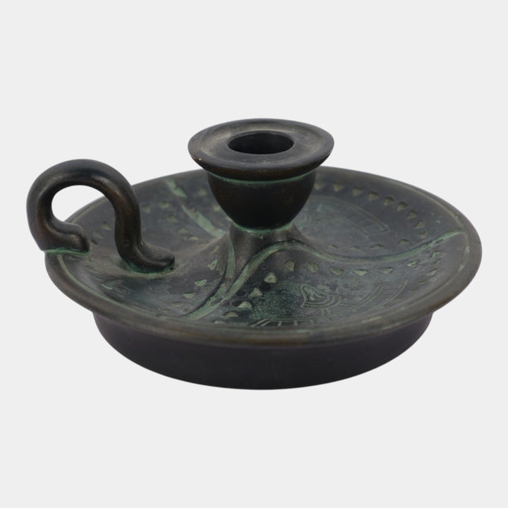 Norse 1900s Vintage Art Pottery Bronze Ware Black Chamberstick Candle Holder 68