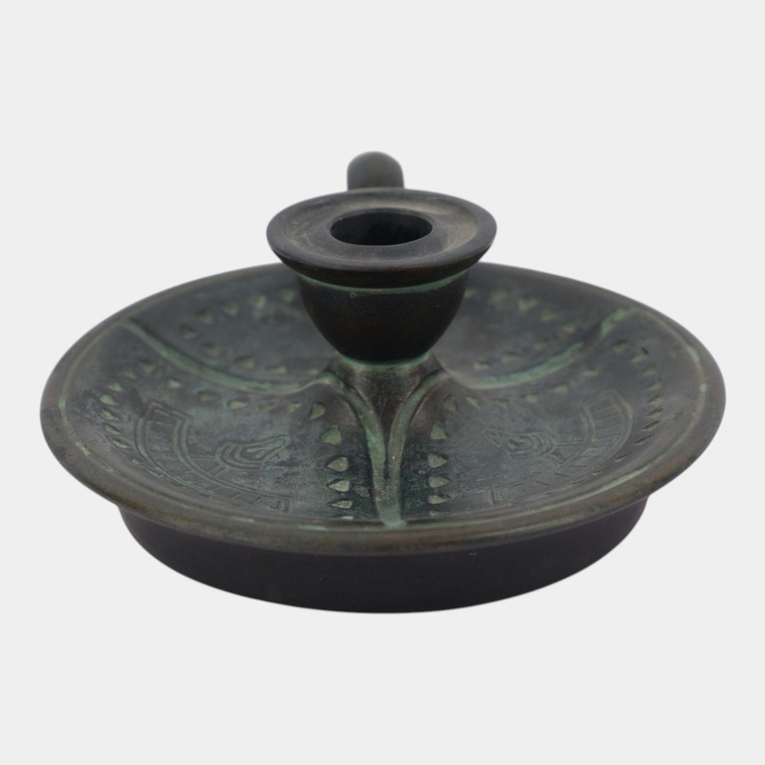 Norse 1900s Vintage Art Pottery Bronze Ware Black Chamberstick Candle Holder 68