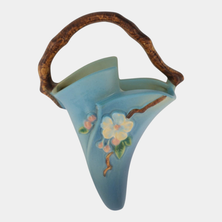 Roseville Apple Blossom Blue 1949 Vintage Art Pottery Ceramic Wall Pocket 366-8