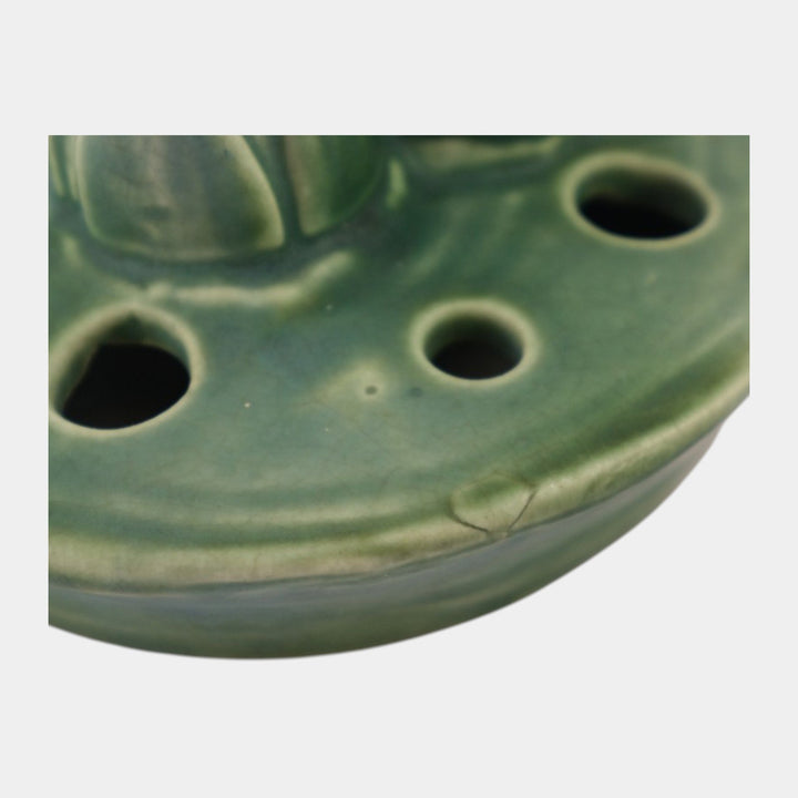 Weller Pumila 1920s Vintage Art Pottery Green Lily Pad Console Bowl Flower Frog