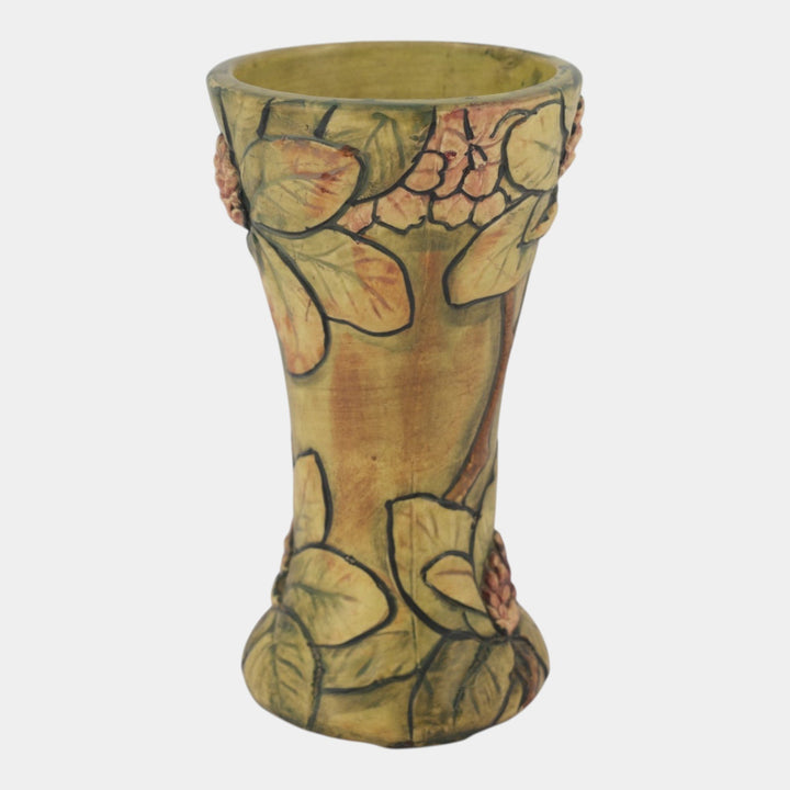 Weller Flemish 1920s Vintage Art Pottery Rhododendron Ceramic Trumpet Vase