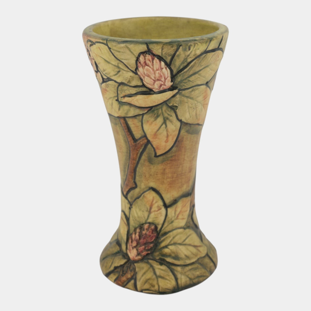 Weller Flemish 1920s Vintage Art Pottery Rhododendron Ceramic Trumpet Vase