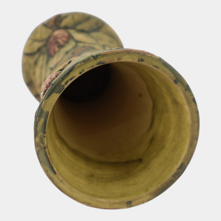 Weller Flemish 1920s Vintage Art Pottery Rhododendron Ceramic Trumpet Vase