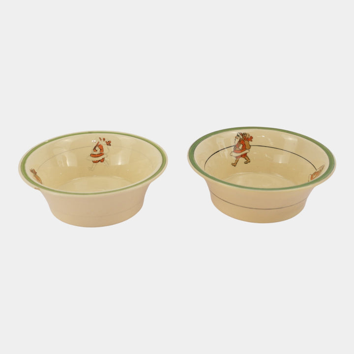 Roseville Juvenile Creamware 1910 Santa Claus Green Banded Bowls