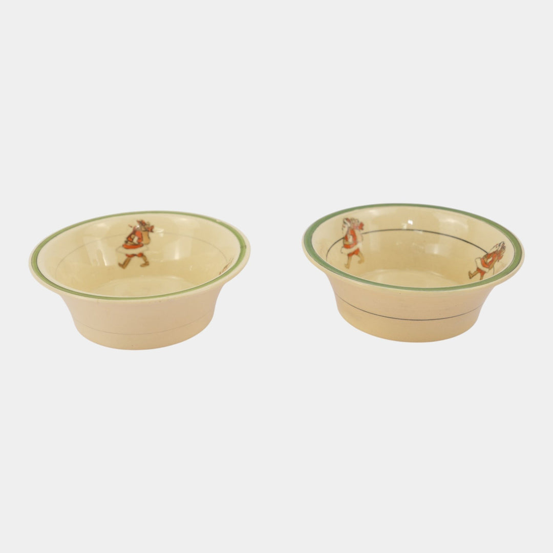 Roseville Juvenile Creamware 1910 Santa Claus Green Banded Bowls