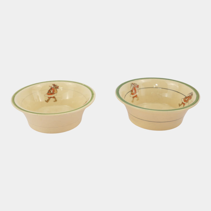 Roseville Juvenile Creamware 1910 Santa Claus Green Banded Bowls