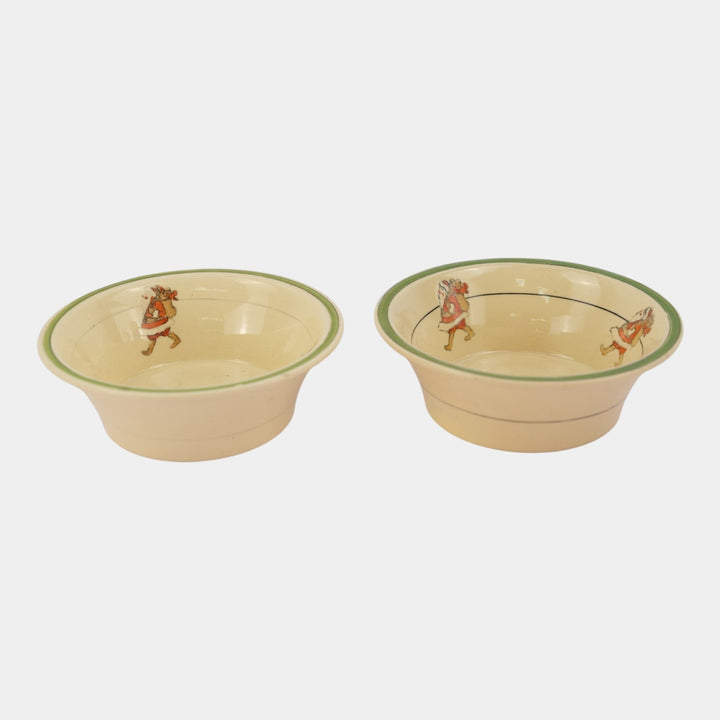Roseville Juvenile Creamware 1910 Santa Claus Green Banded Bowls