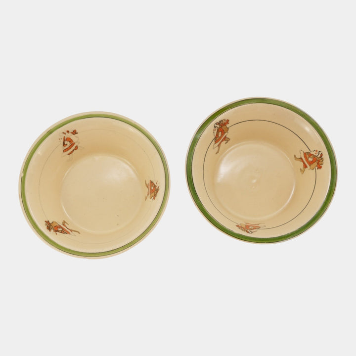 Roseville Juvenile Creamware 1910 Santa Claus Green Banded Bowls