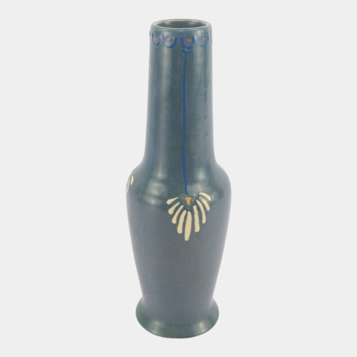 Roseville Aztec Blue 1905 Vintage Arts And Crafts Pottery Ceramic Vase 16