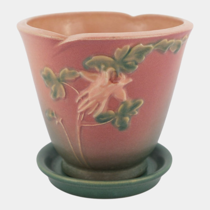 Roseville Columbine Pink Green 1941 Vintage Art Pottery Flower Pot Saucer 656-5