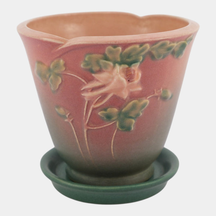 Roseville Columbine Pink Green 1941 Vintage Art Pottery Flower Pot Saucer 656-5