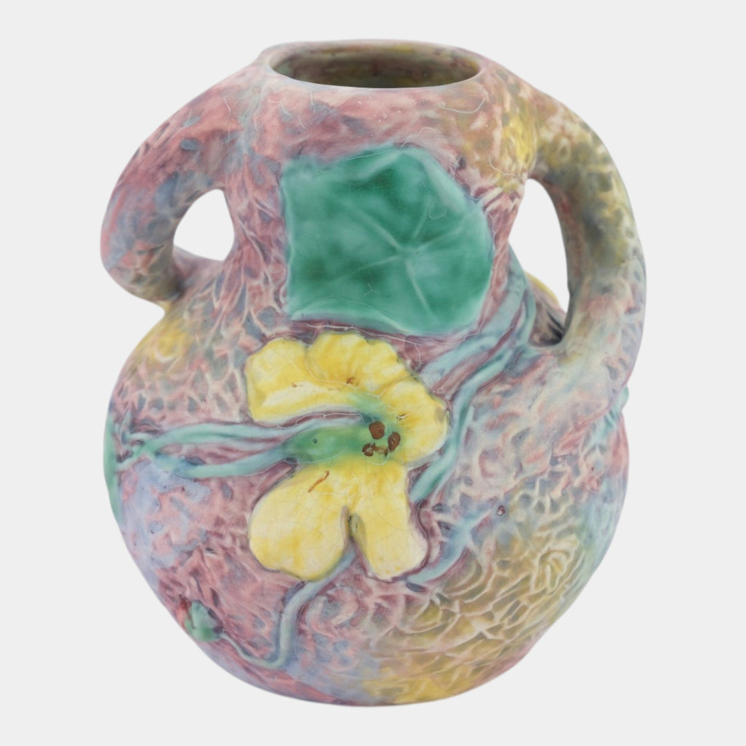 Weller Silvertone 1920s Vintage Art Pottery Pastel Ceramic Twisted Handle Vase