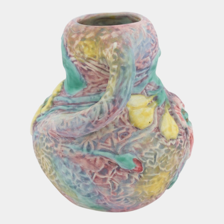 Weller Silvertone 1920s Vintage Art Pottery Pastel Ceramic Twisted Handle Vase