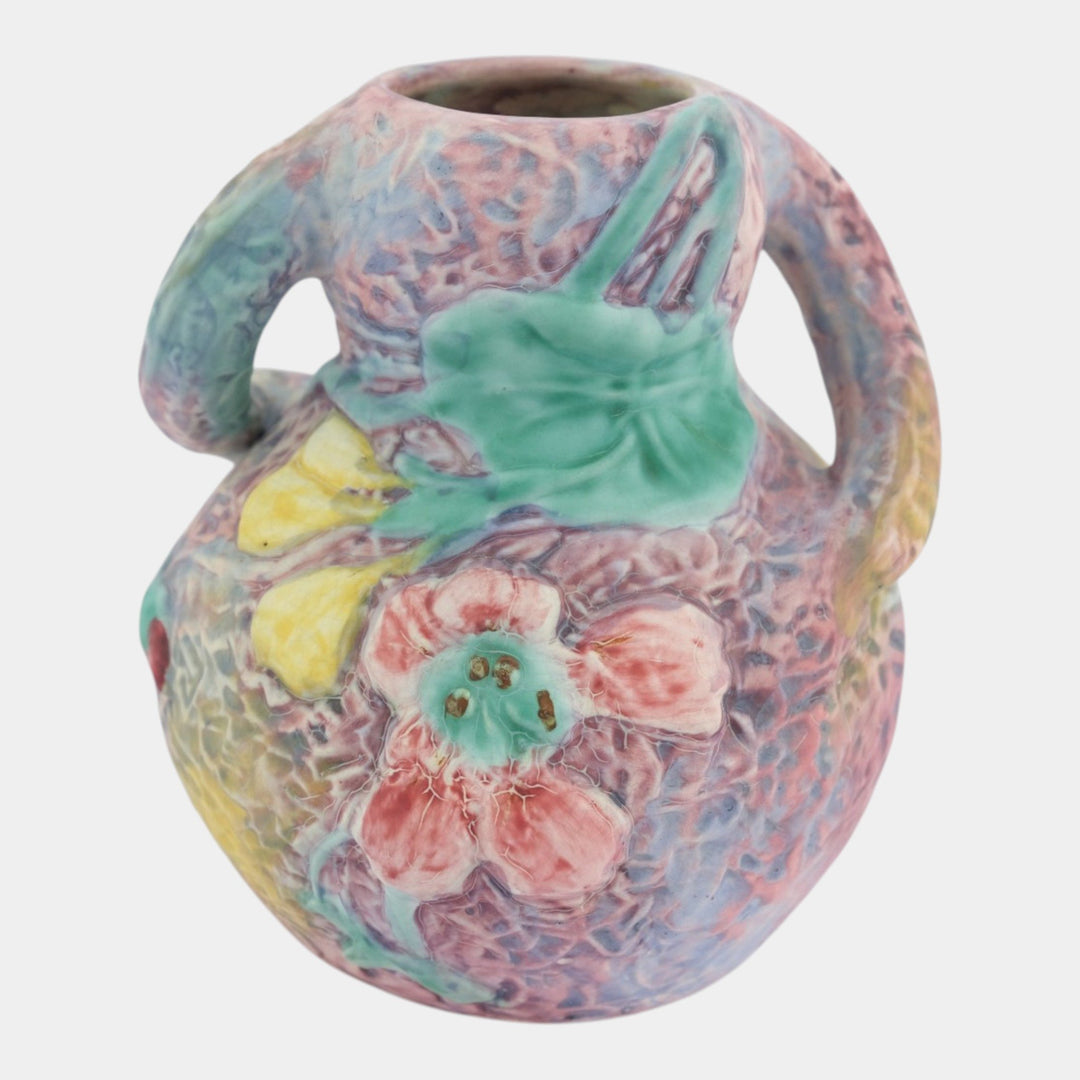 Weller Silvertone 1920s Vintage Art Pottery Pastel Ceramic Twisted Handle Vase