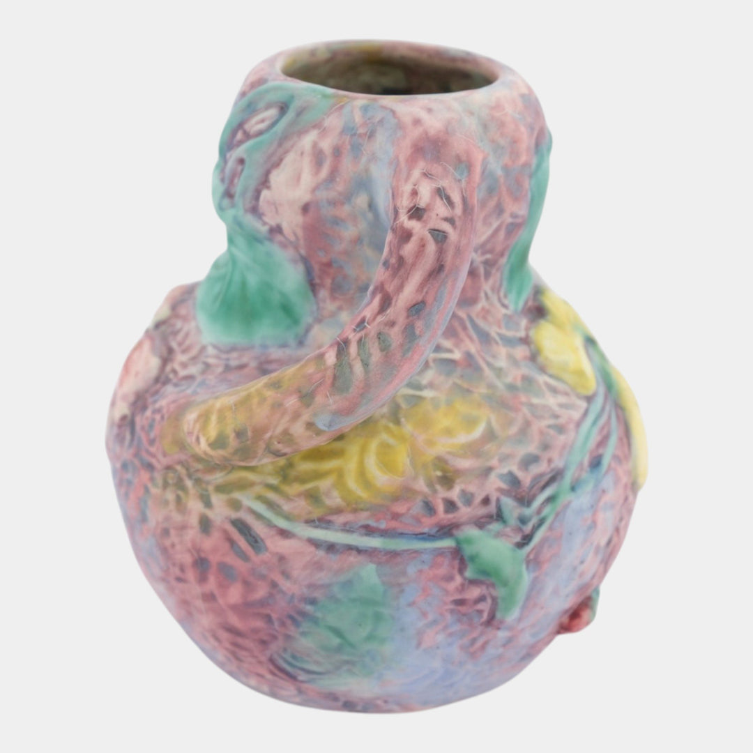 Weller Silvertone 1920s Vintage Art Pottery Pastel Ceramic Twisted Handle Vase